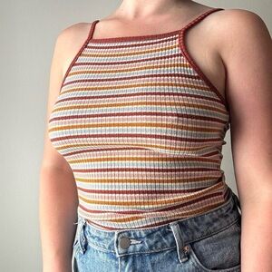 rue21 orange and white striped ribbed high neck stretchy tank top